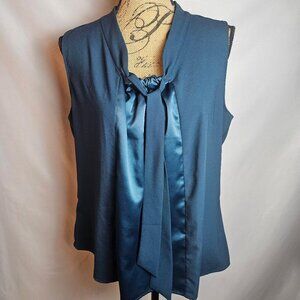 Ann Taylor Blue Sleeveless Front Tie Blouse XLP